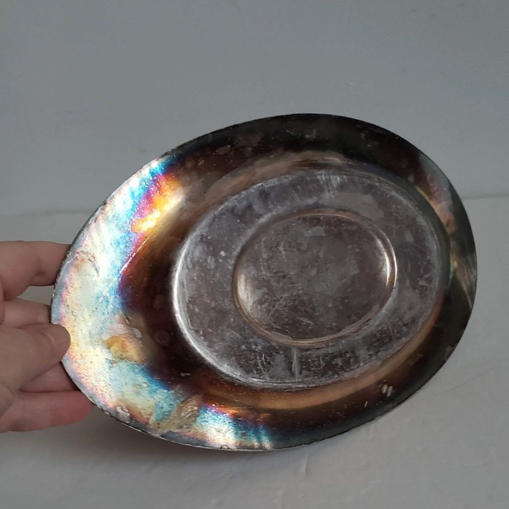 Lot of 2 Vintage SILVER PLATED Gravy Sauce Boat and Tray time patina Silverplate - Picture 8 of 14